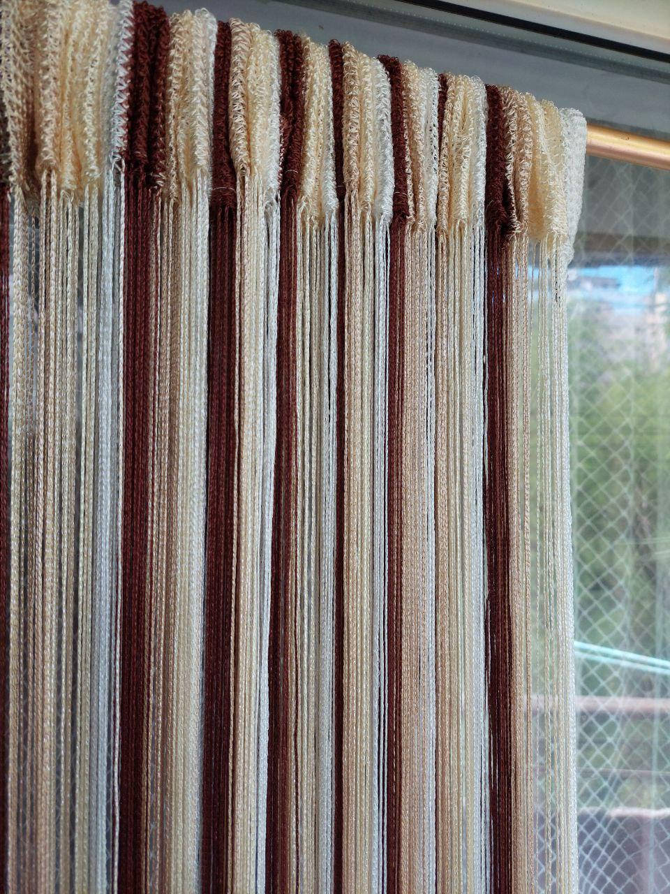 

Шторы нити кисея без люрекса радужные № 1-8-13-14 белый/шоколадный/шампань/золотой 3 м на 2.8 м, Коричневый