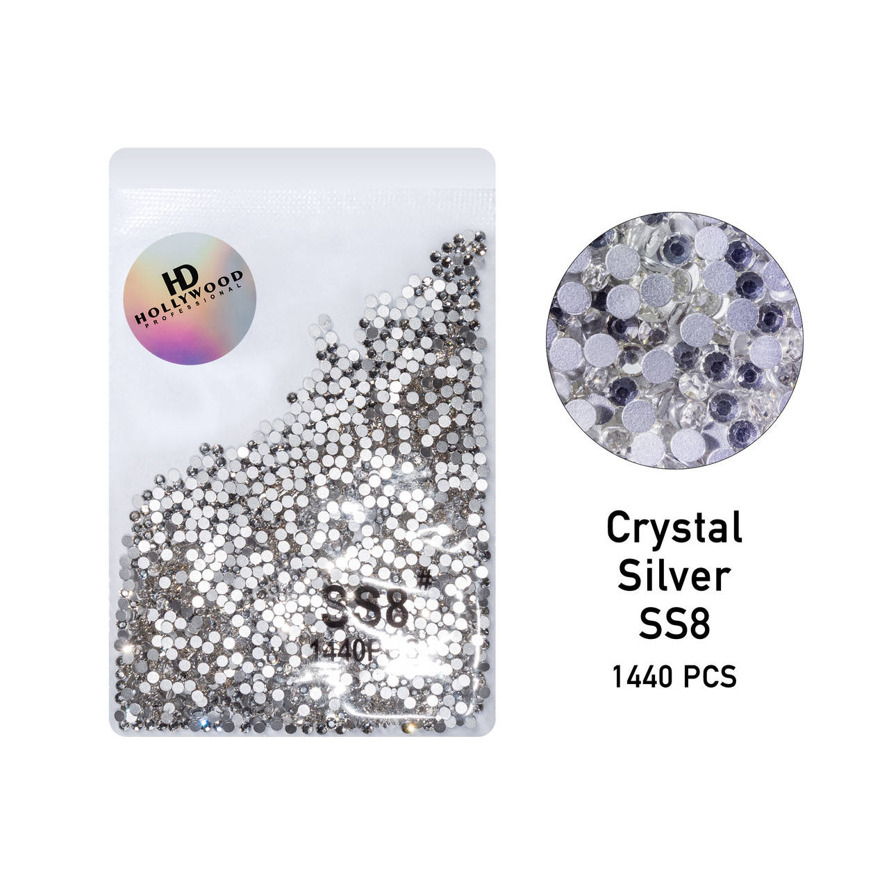 

Стразы для ногтей Crystal Серебро SS8 1440шт HD Hollywood, Серебристый