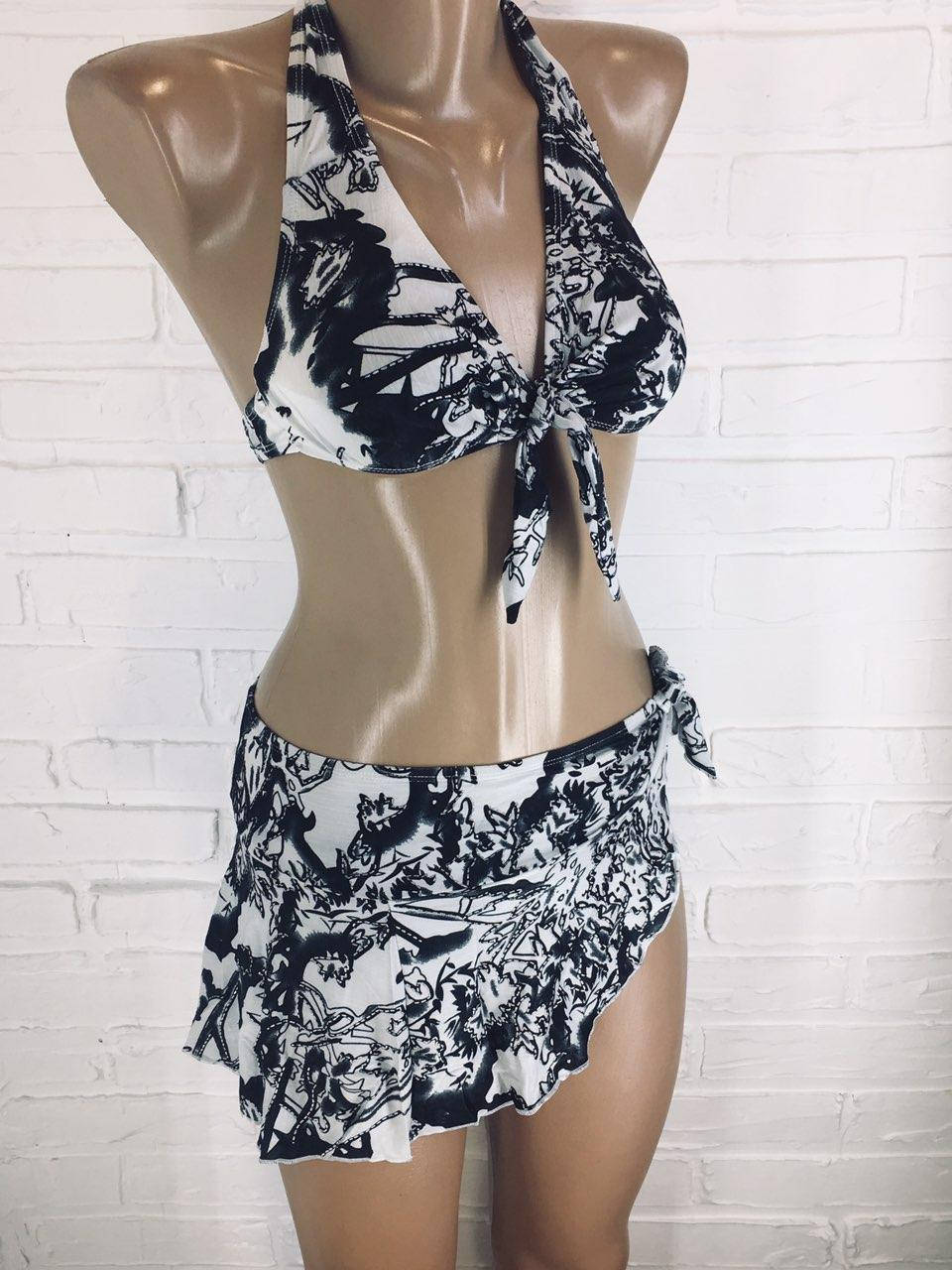 

Женский купальник черно-белый 9666