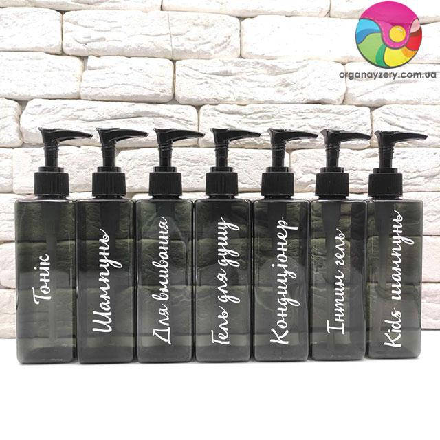 

Набор дозаторов для ванной 250 мл "Каир" черный пластик (7 шт.) укр