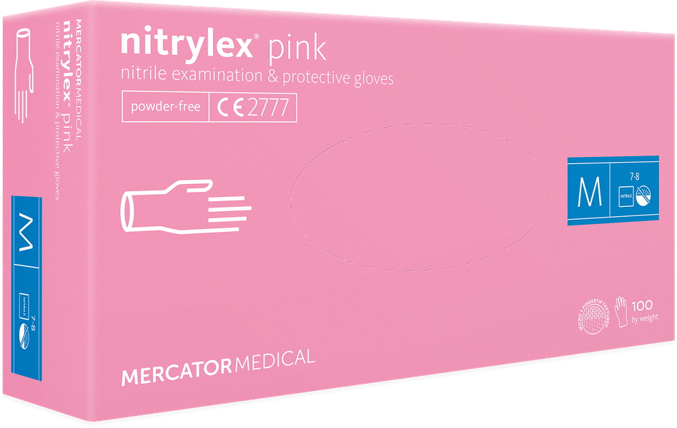 

Нитриловые перчатки М (7-8) розовые Nitrylex® Pink, Розовый