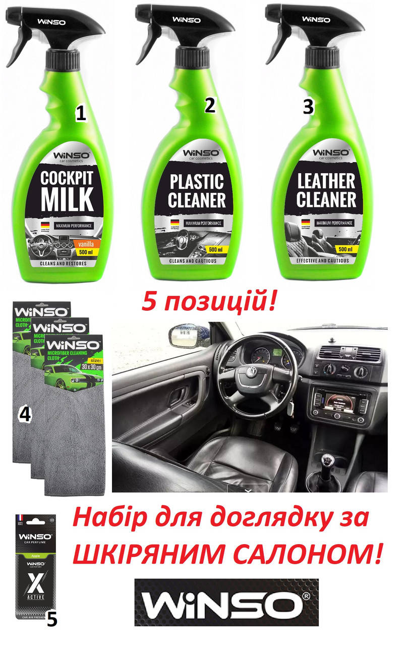 

Набор для ухода за кожаным салоном автомобиля WINSO (Польша) 5 единиц