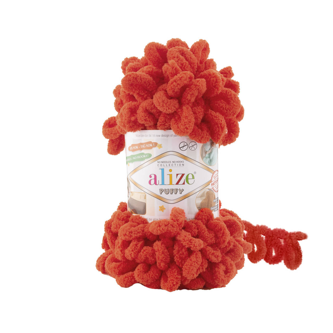 

Пряжа Alize Puffy 767 Гранатовый (Пуффи Ализе) с петлями петельками плюшевая для вязания без спиц руками