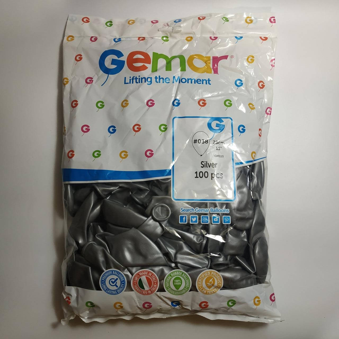 

Воздушные шары Gemar металлик 11"(28 см) серебро 100 шт