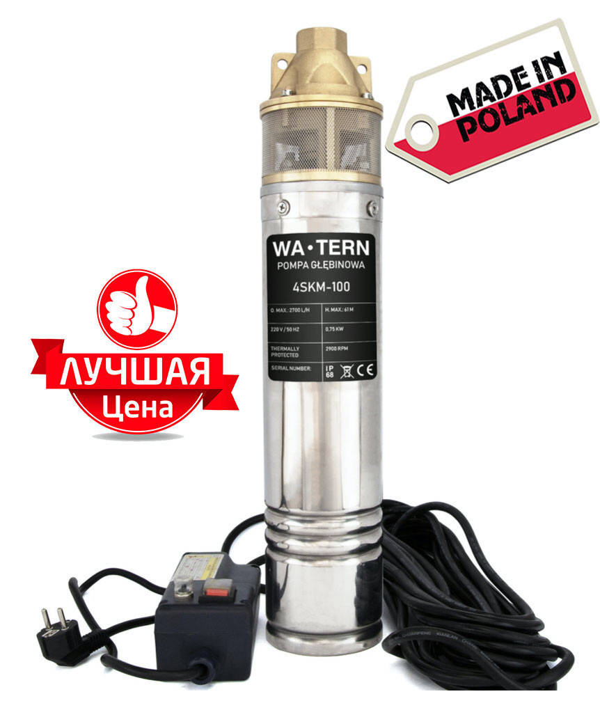 

Скважинный насос WATERN POMPY 4 SKM-100 0.75 кВт (Польша)