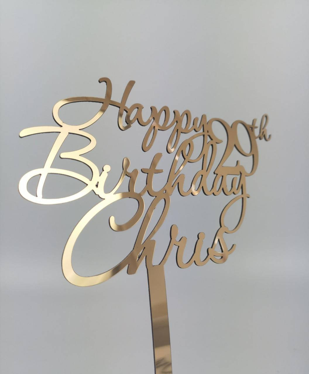 

Топпер в торт зеркальный пластик золото Happy Birthday