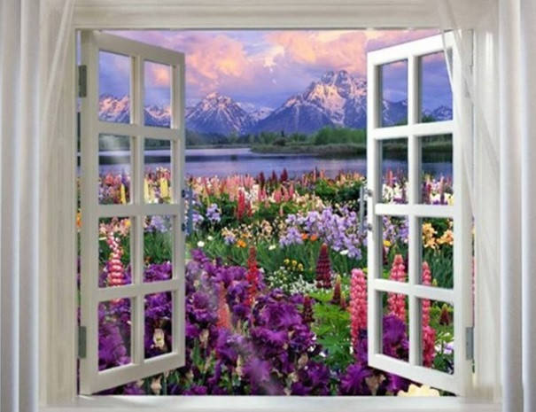 

Алмазная вышивка на деревянном подрамнике Окно в цветущий сад 50 х 40 см (арт. TN203)