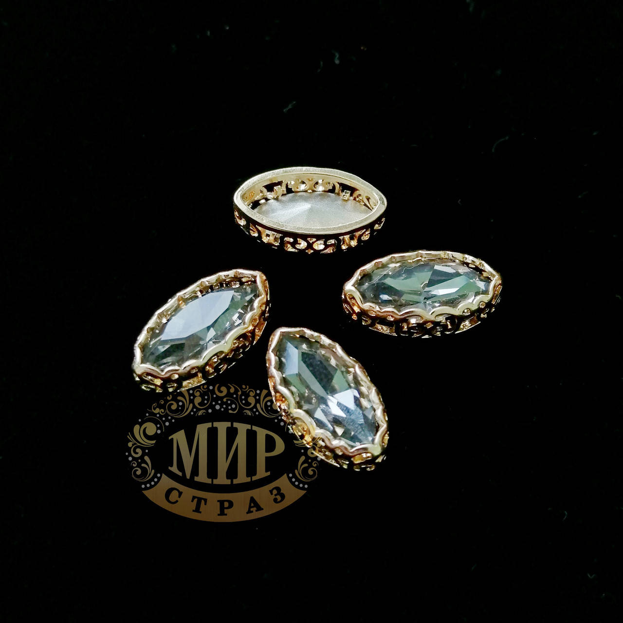 

Стразы лодочки в ажурных цапах Люкс, цвет Black Diamond, 7х15мм, 1шт, Белый