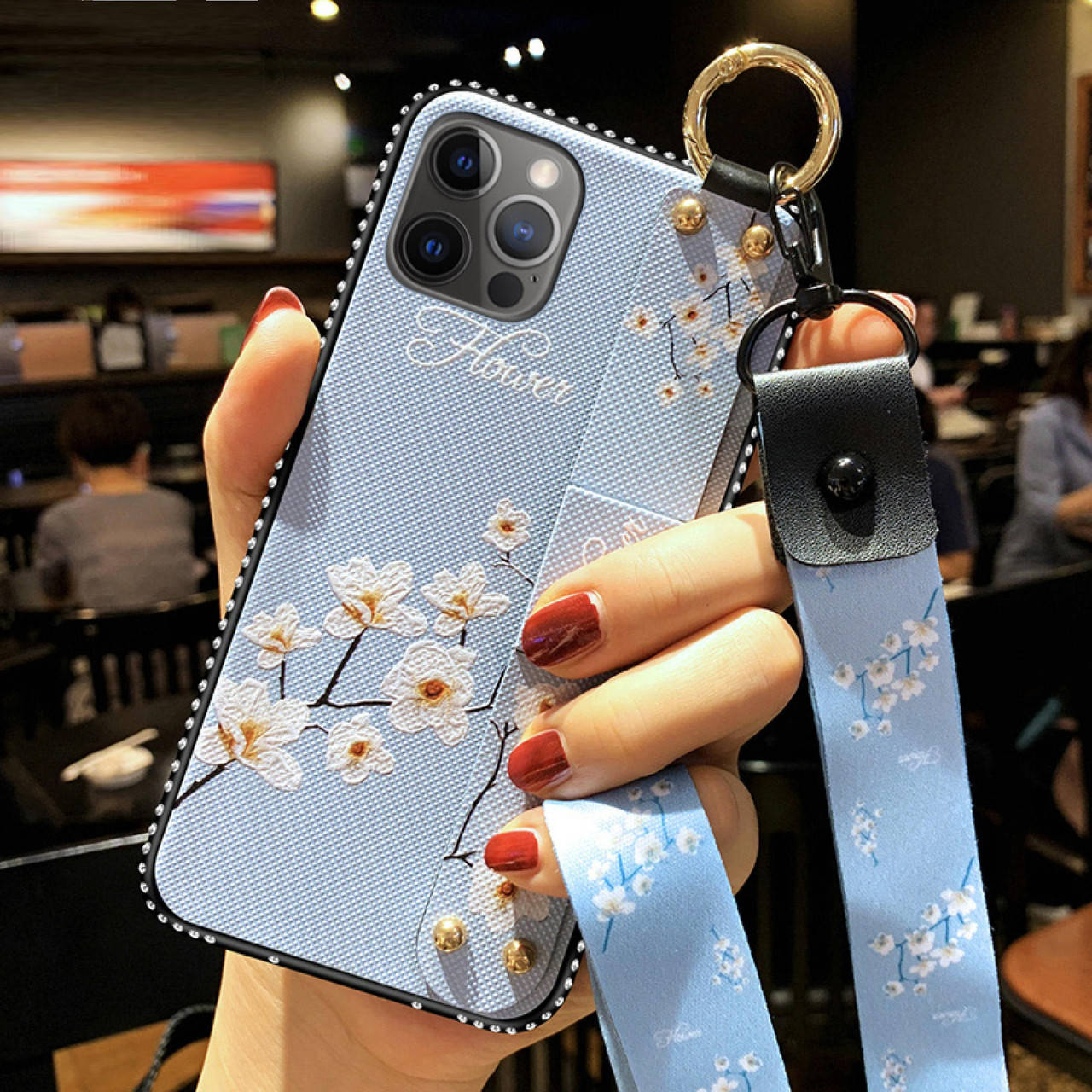 

Чехол Lanyard для Iphone 12 Pro бампер с ремешком Blue, Голубой