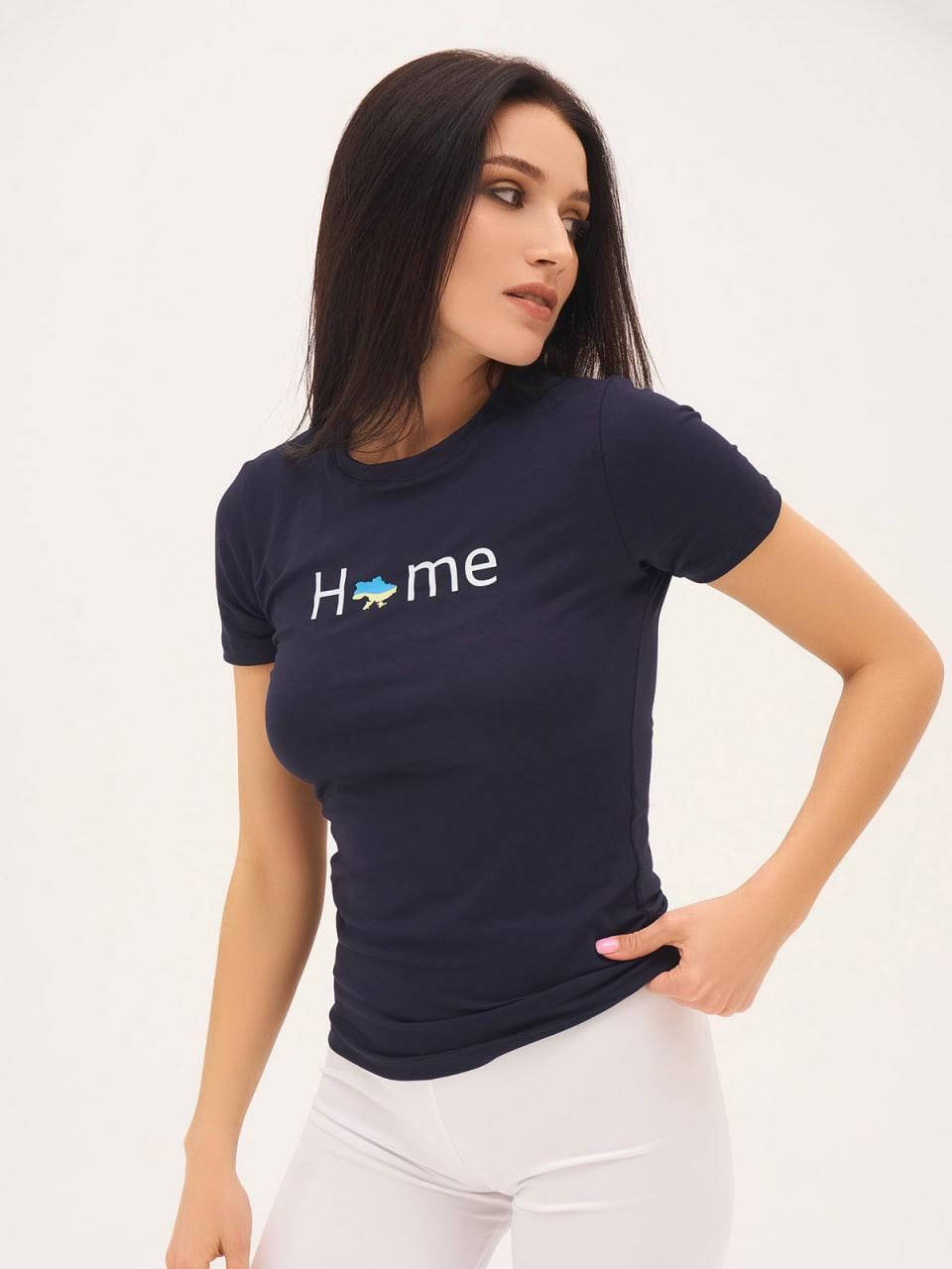 

Женская патриотическая футболка «HOME» Темно-синий, S