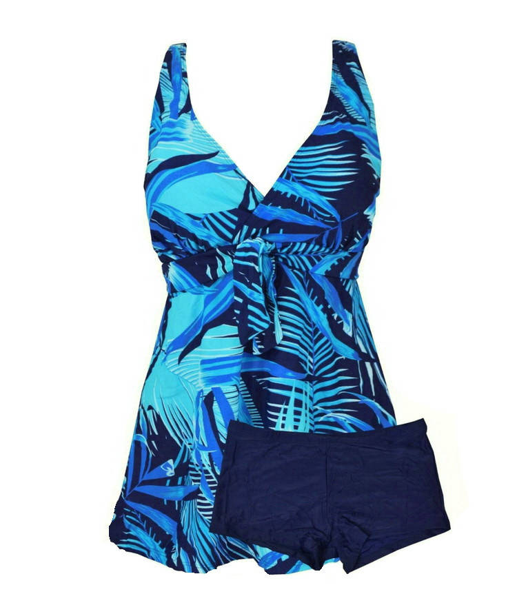 

Купальник больших размеров 54 - 60 танкини Darina синий с принтом голубой