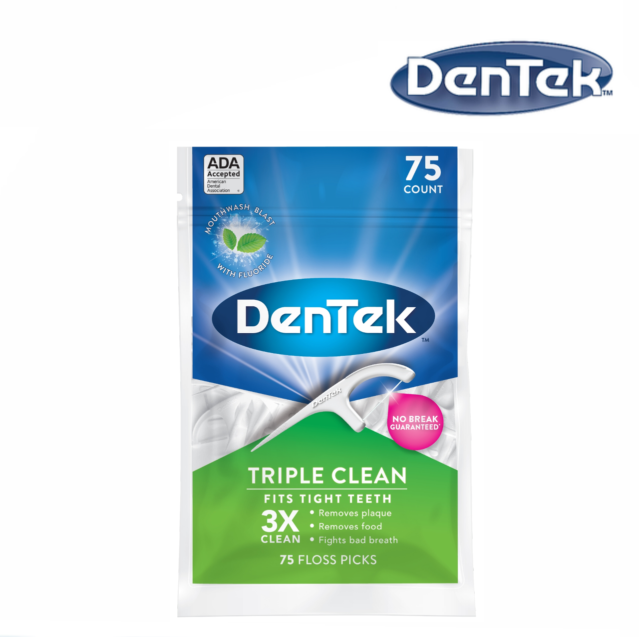 

DenTek Тройное очищение Флосс-зубочистки, 75 шт.