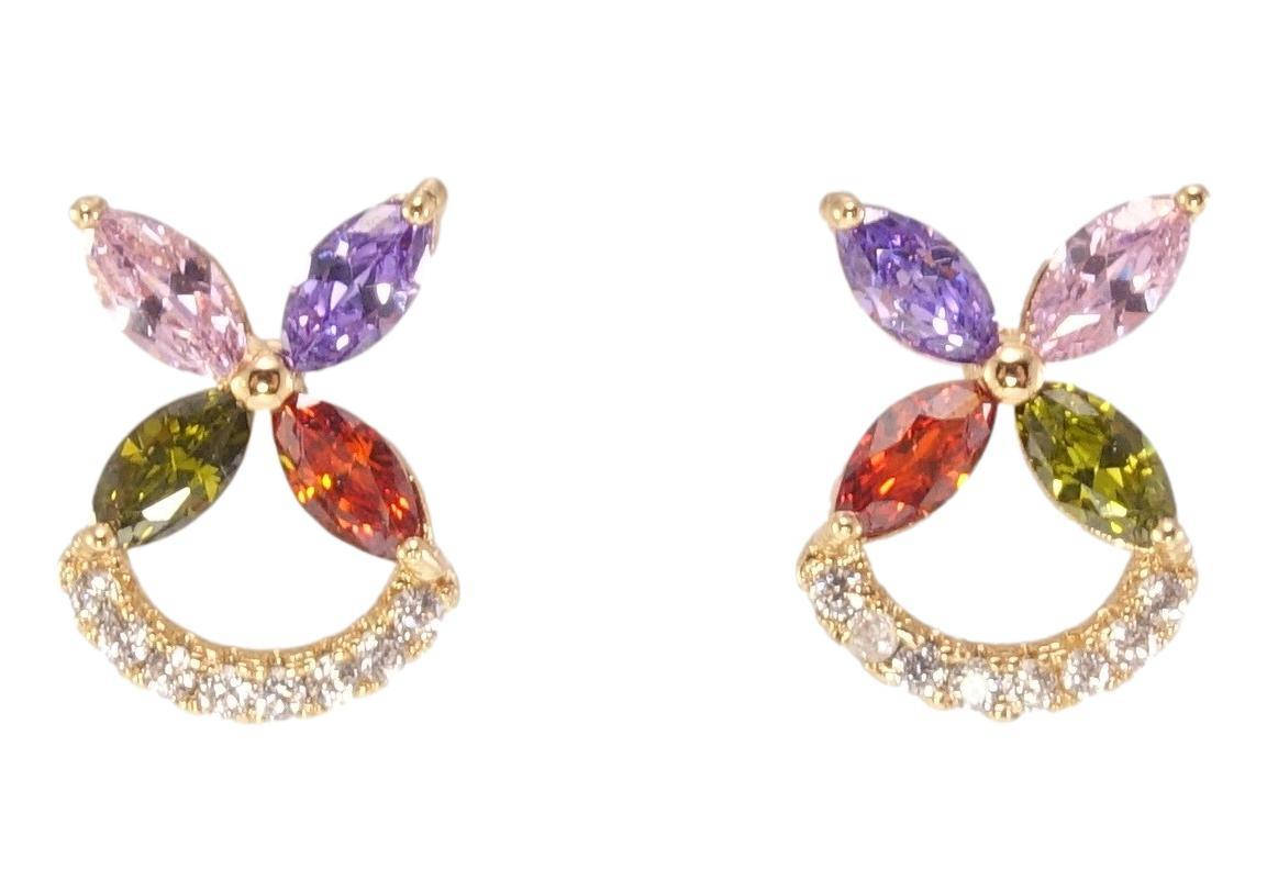 

Серьги Xuping Позолота 18K гвоздики (пусеты) "Разноцветные кристальные четырехлистные цветочки с дугами