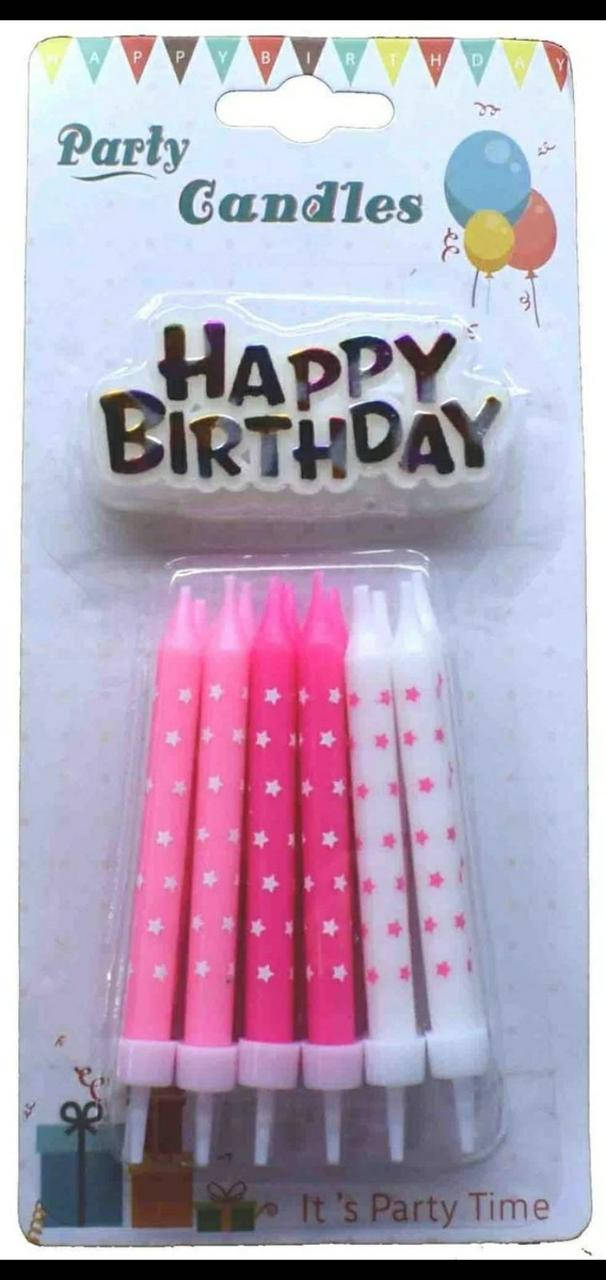 

Свечи на торт Розовые со вставкой "Happy Birthday"