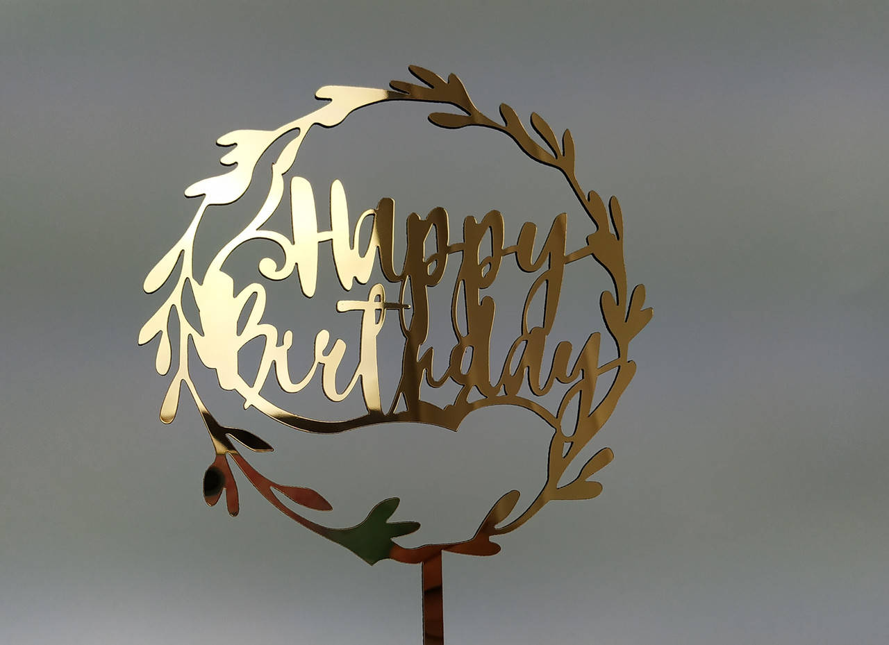 

Топпер зеркальный золотой Happy Birthday