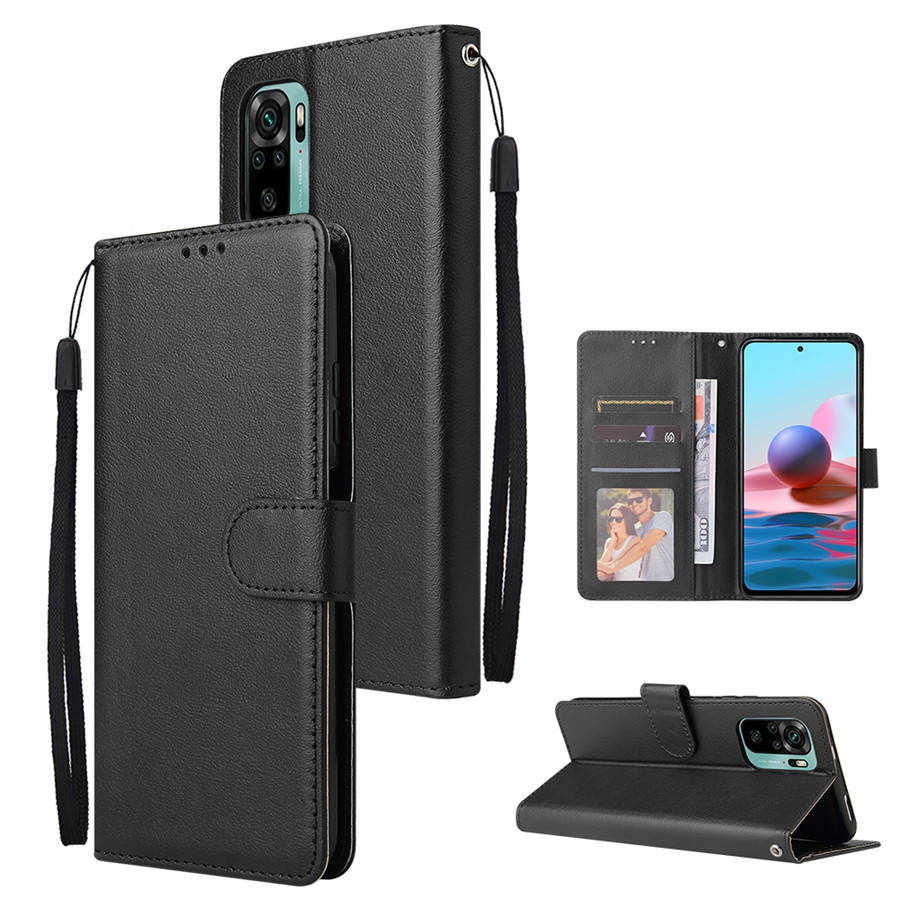

Чехол книжка для Xiaomi Redmi Note 10 5G черный ремешок на руку
