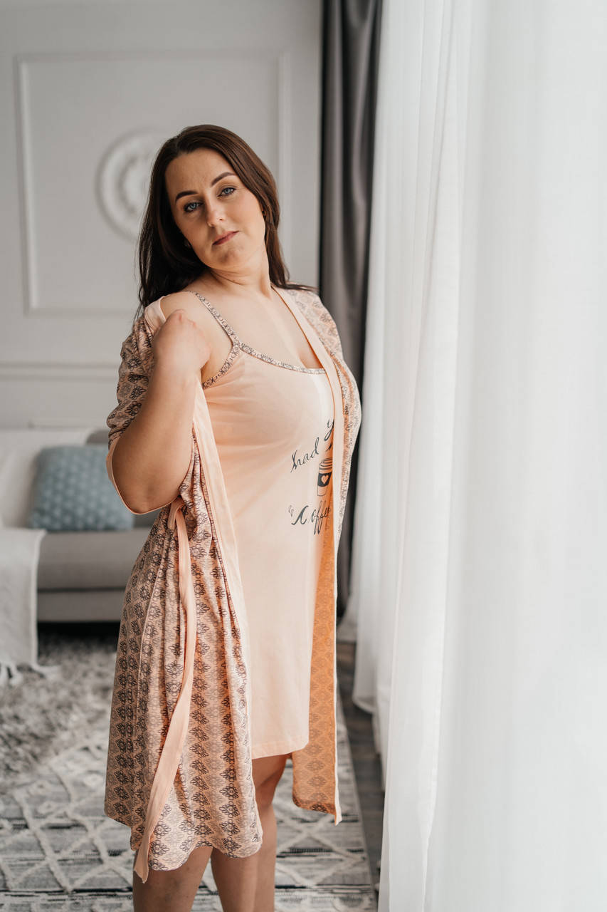 

Комплект Нічна сорочка з халатиком Великі розміри Miss Victoria 3XL