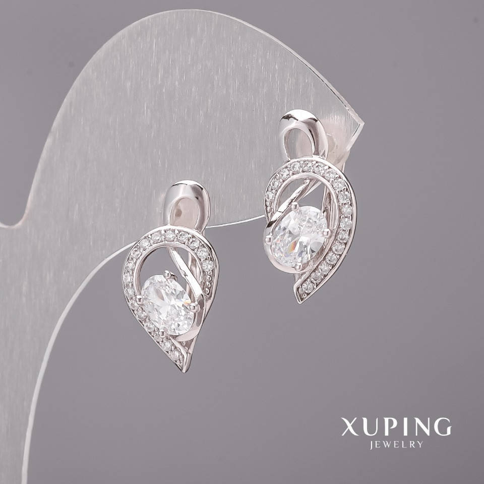 

Серьги Xuping с белыми камнями 11х20мм Родий