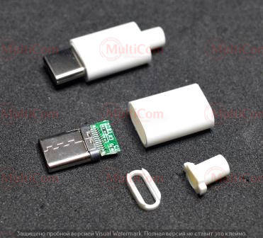 

01-08-081W. Штекер USB type C, под пайку, разборной, бакелит, белый