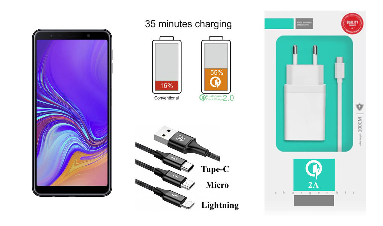 

Сетевое зарядное устройство Samsung Galaxy A7 2018 A750, Fast Charger 2.1A, Белый