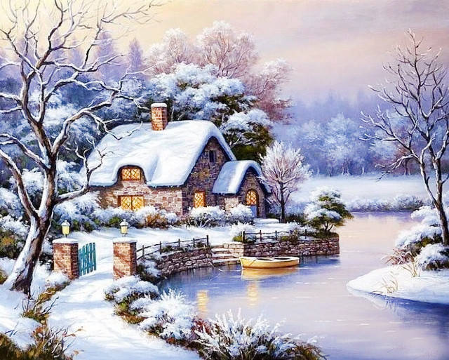 

Зима 40/50 Алмазная вышивка на подрамнике квадратные алмазы