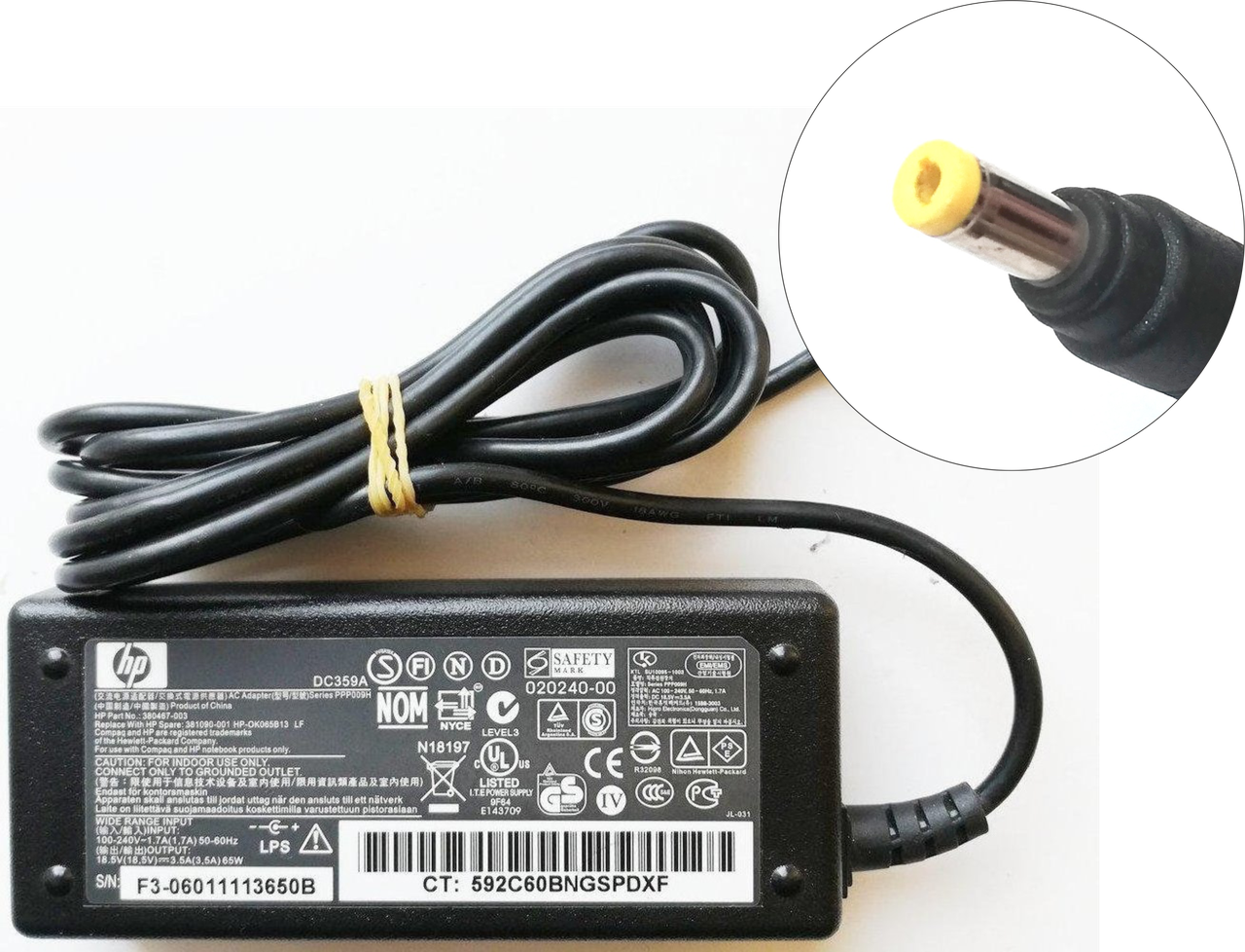

Блок питания Hp 65W 18.5V 3.5A 020240-00 (PPP009H) HP-OK065B13 4.8x1.7 мм Б/У