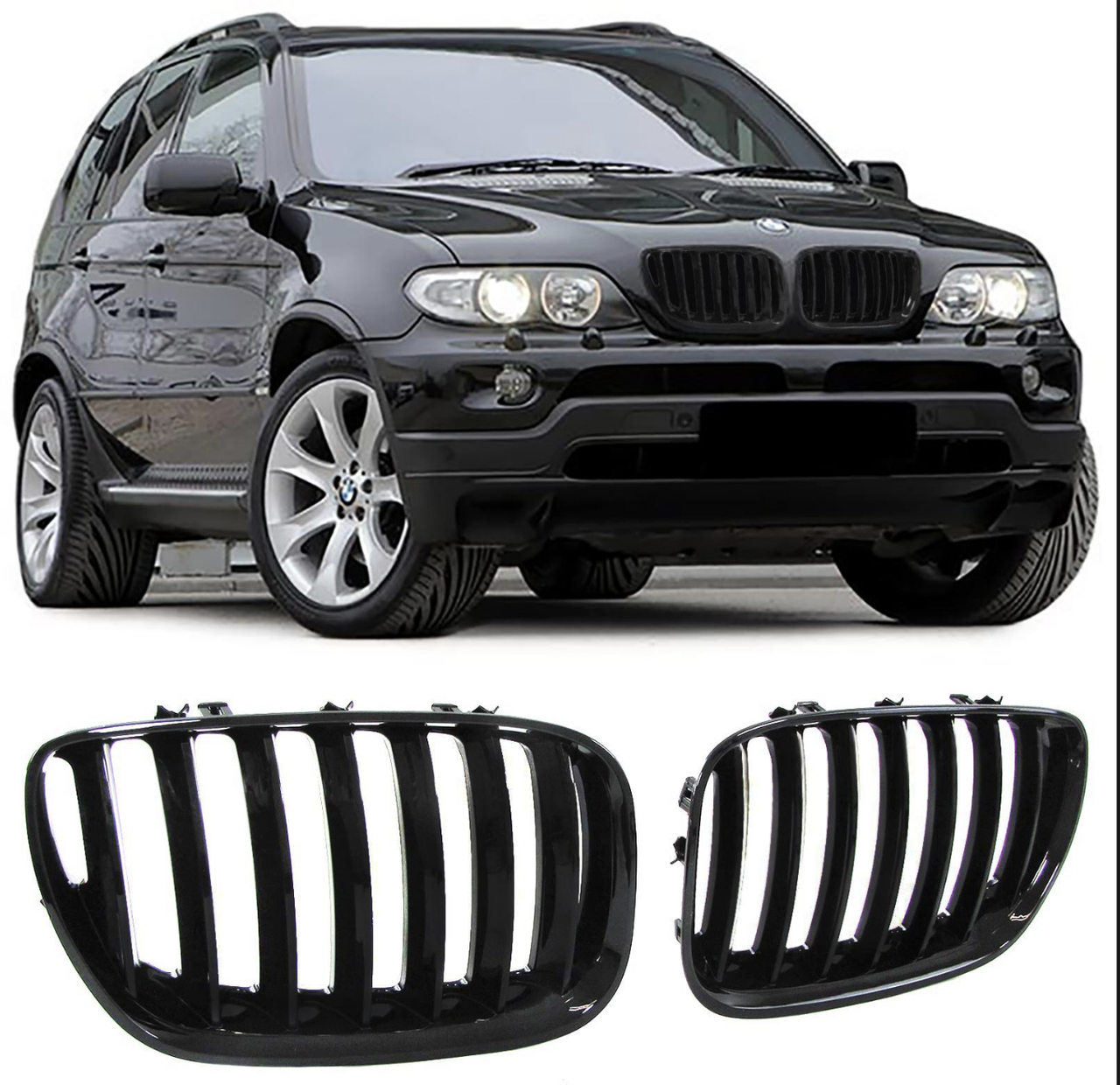 

Решетка радиатора ( ноздри ) BMW X5 E53 черный глянец мат решетки бмв х5 е53