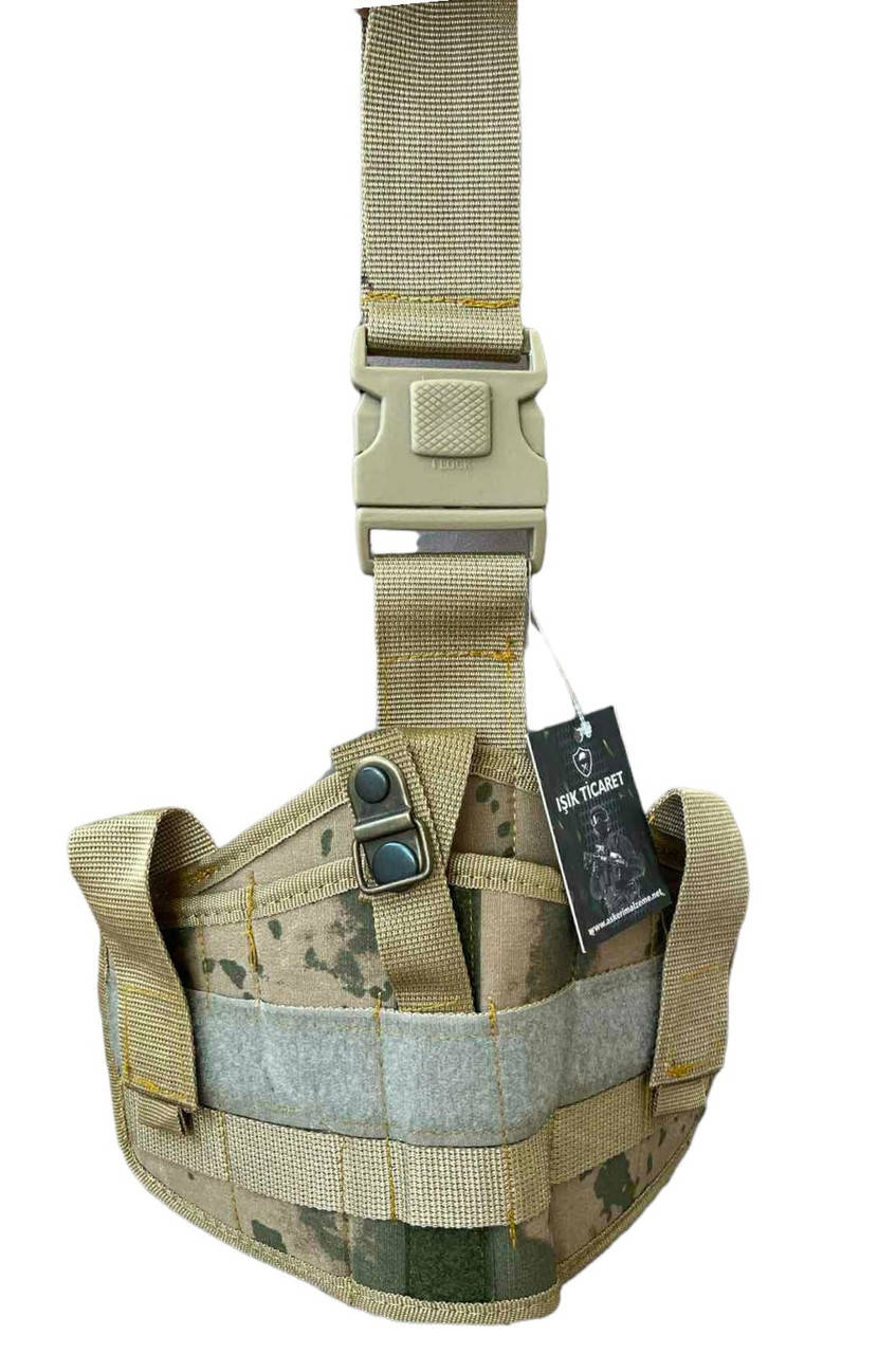 

Кобура тактическая набедренная с отделениями под магазин, песок камуфляж. Турция., Песочный