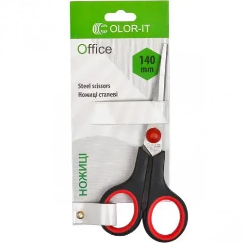 

Ножиці для паперу, на блістері, сталеві, прогумовані ручки.