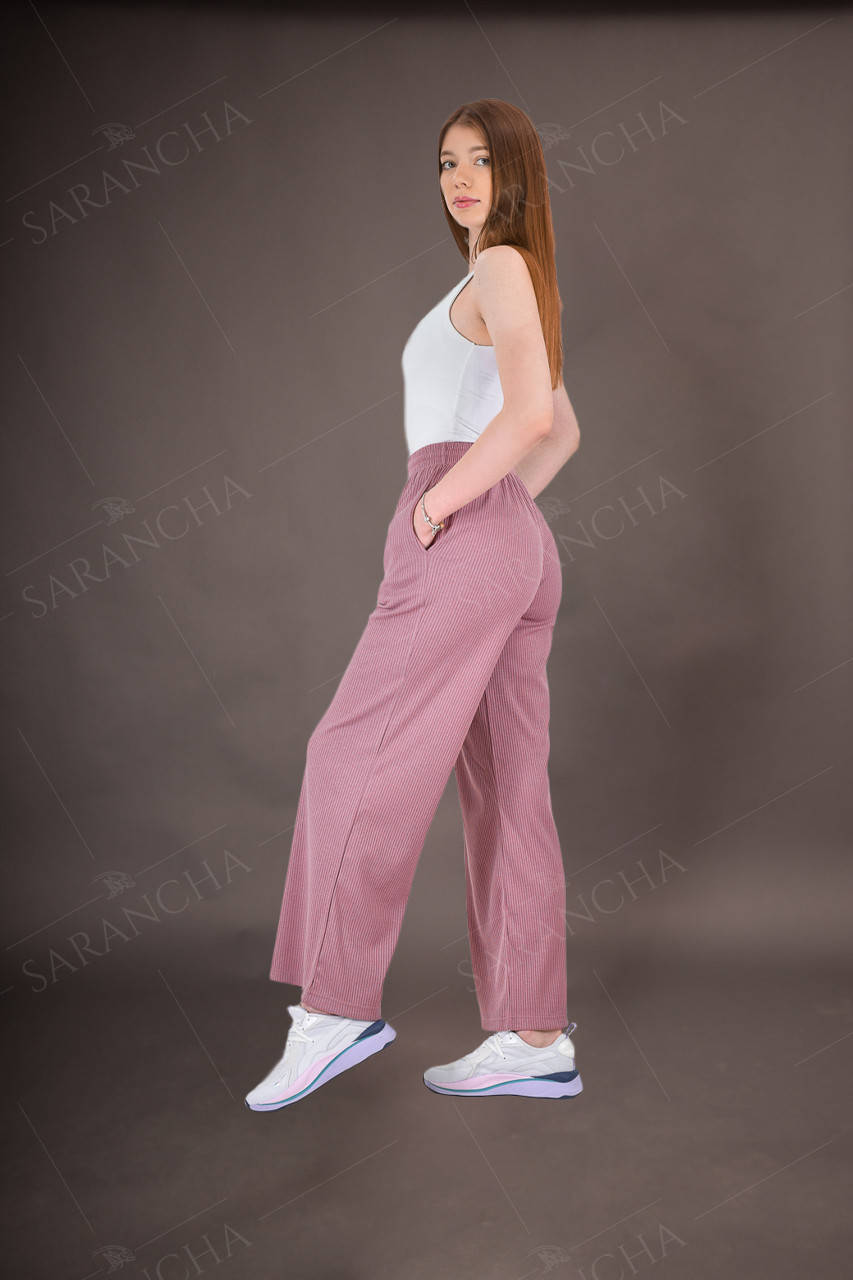

Брюки wide leg женские трикотаж мелкий рубчик фрезового цвета, Фрезовый