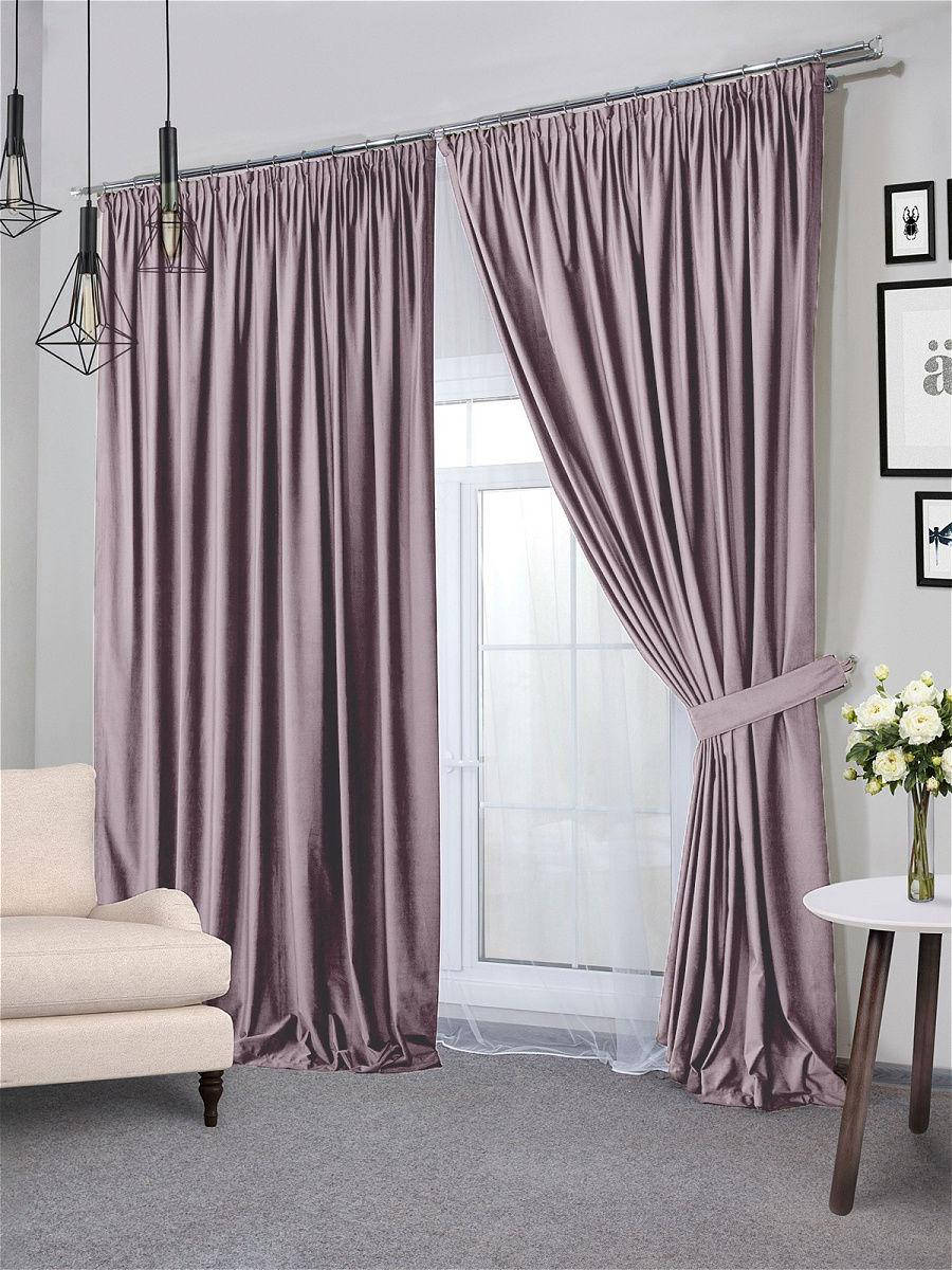 

Портьеры на тесьме бархат пыльная роза 150*260см (2шт), Розовый
