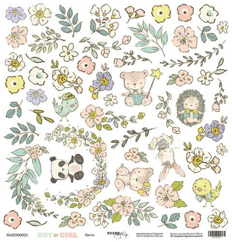 

Папір односторонній для вирізання - Цветы - Boy Or Girl - Scrapmir - 30x30