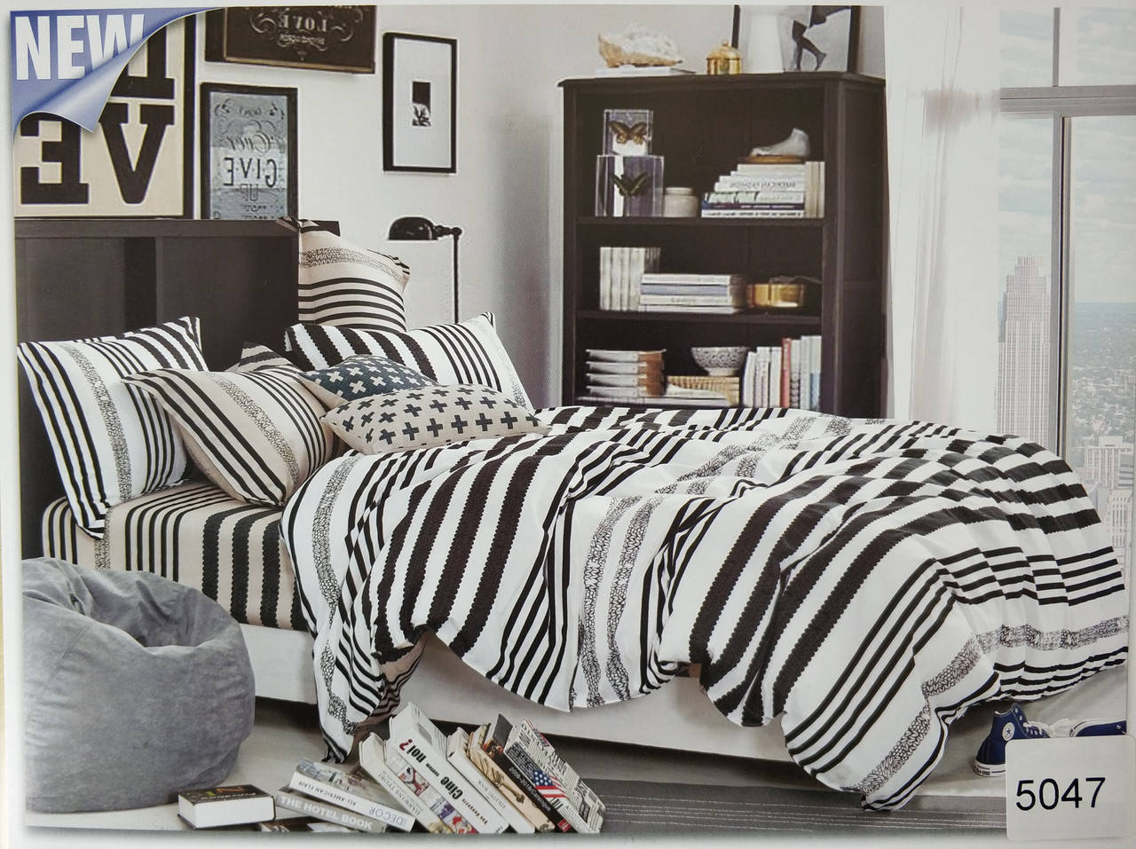 

Сатиновое постельное белье евро ELWAY 5047 «Абстракция», Черный;белый