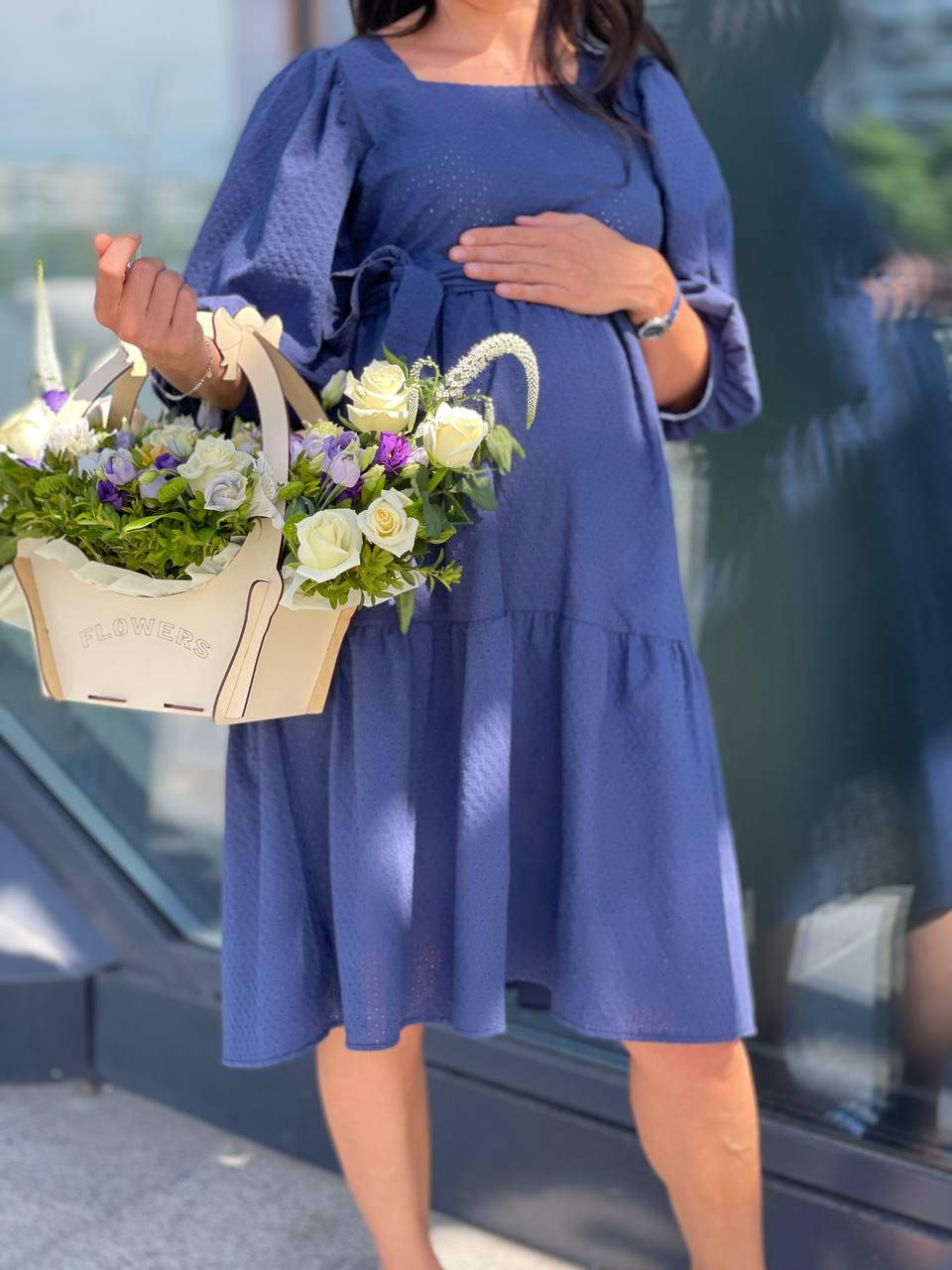 

Платье из прошвы для беременных и кормящих мам цвет синий Л