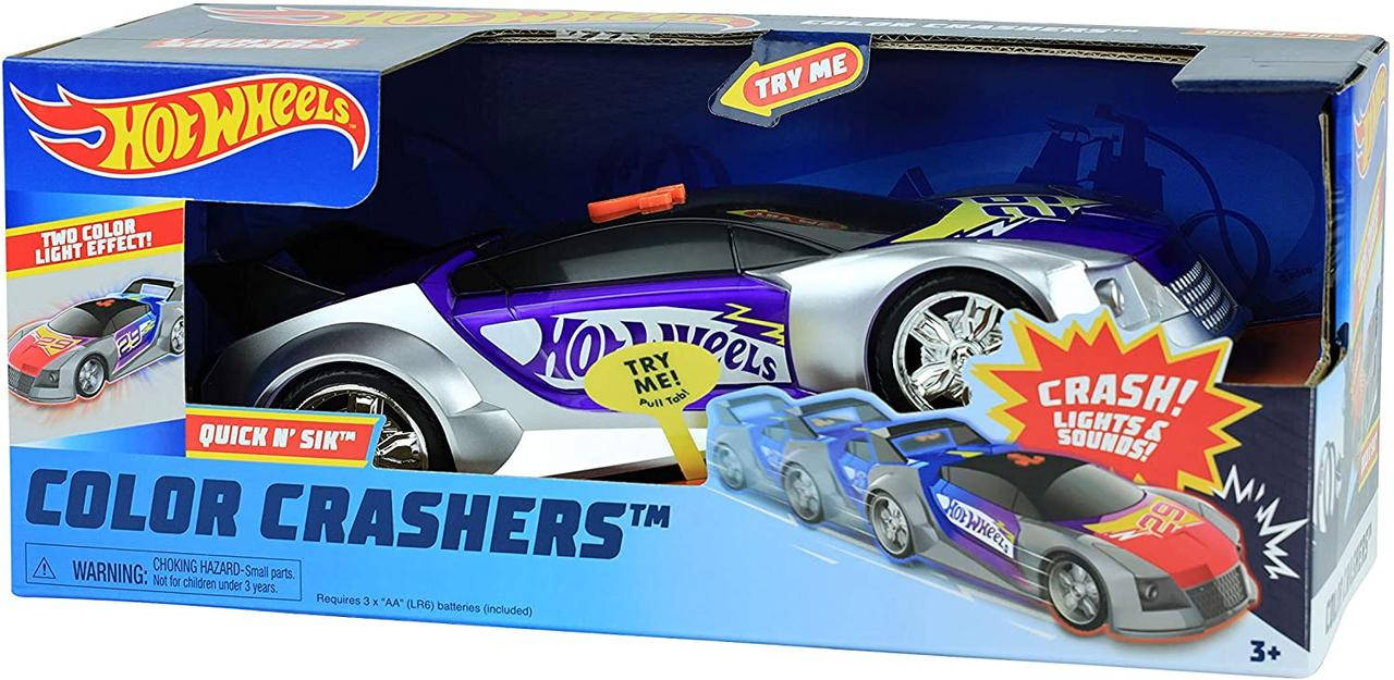 

Большая машина Hot Wheels Хот Вилс со звуком и светом 25 см Супергонщик Toy State Color Crashers 98107