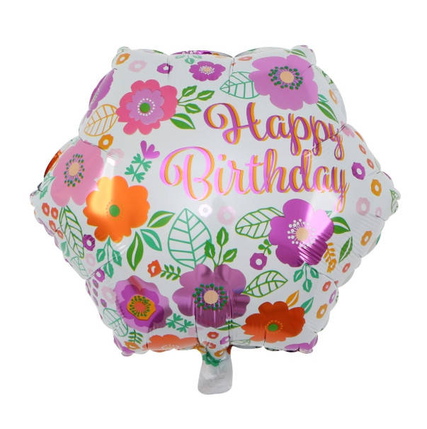 

Фольгированный шар шестигранник Happy Birthday цветы (Китай), Разные цвета