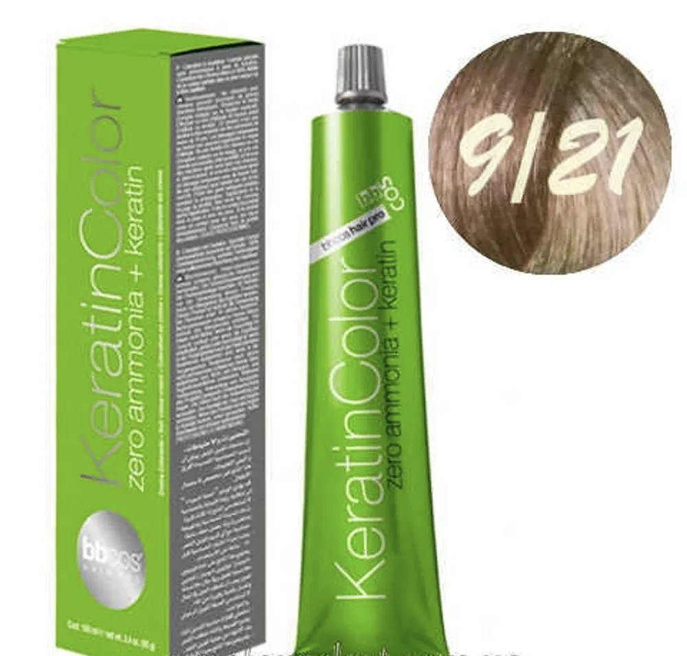 

9/21 Крем-краска для волос безаммиачная BBCOS Keratin Color блондин очень светлый пепельный 100 мл