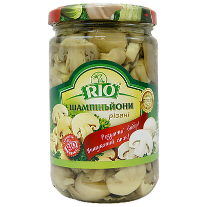 

Гриби Ріо печериці різані мариновані Rio 280/170g 10шт/ящ (Код : 00-00010029)