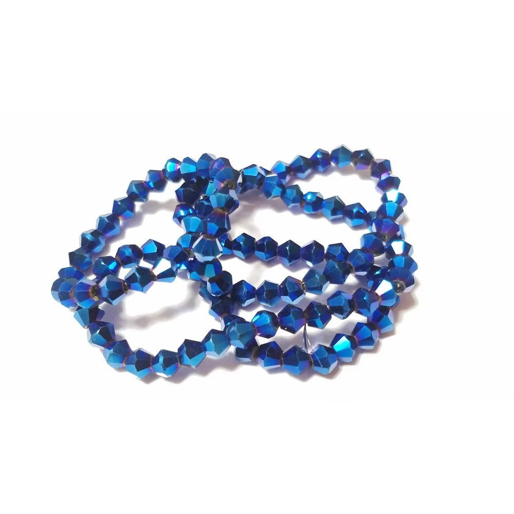 

Бусины хрустальные (Биконус) 4 мм пачка 95-100 шт, цвет синій металік, Синий