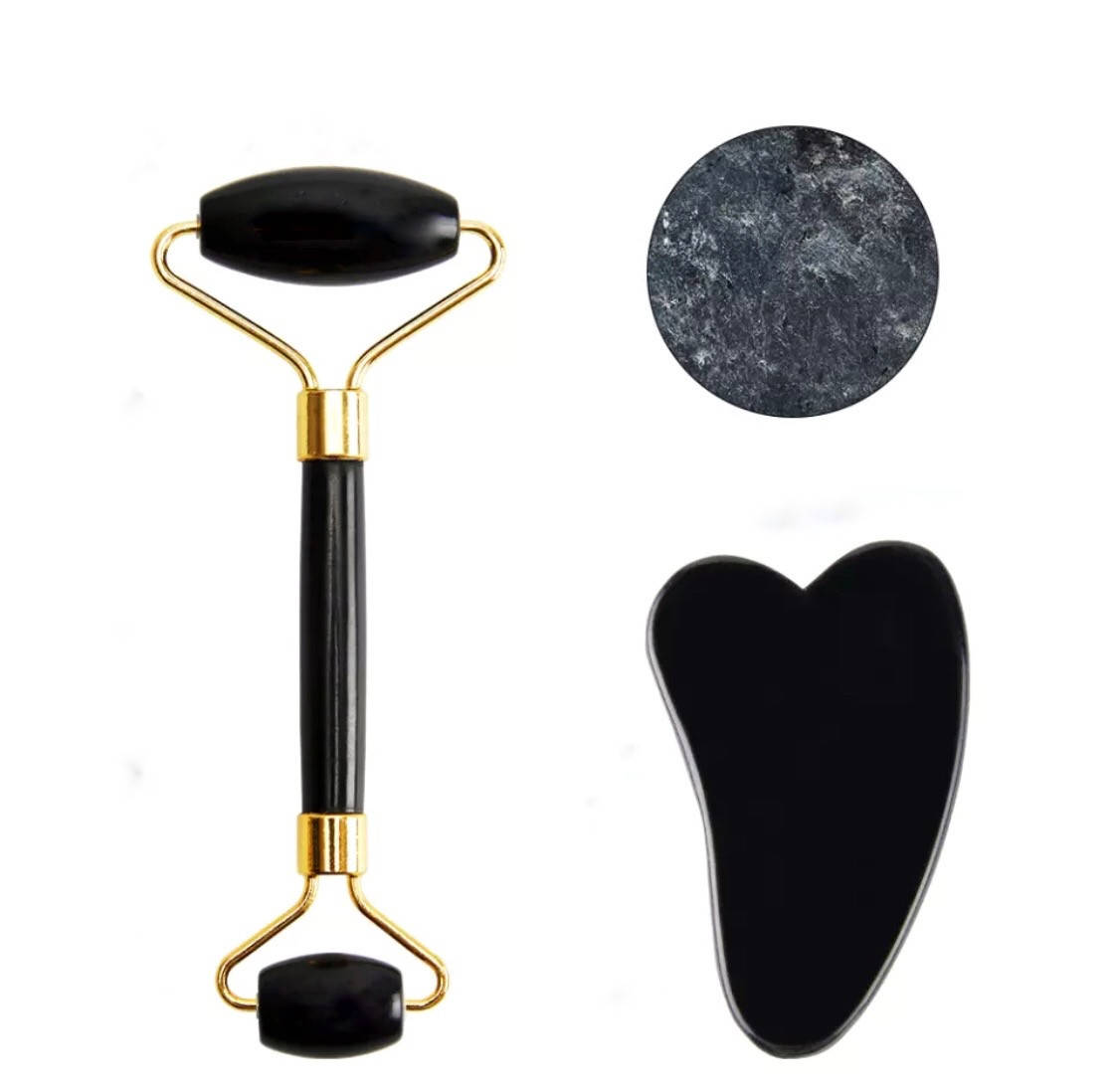 

Набор роллер для массажа лица + скребок гуаша нефрит