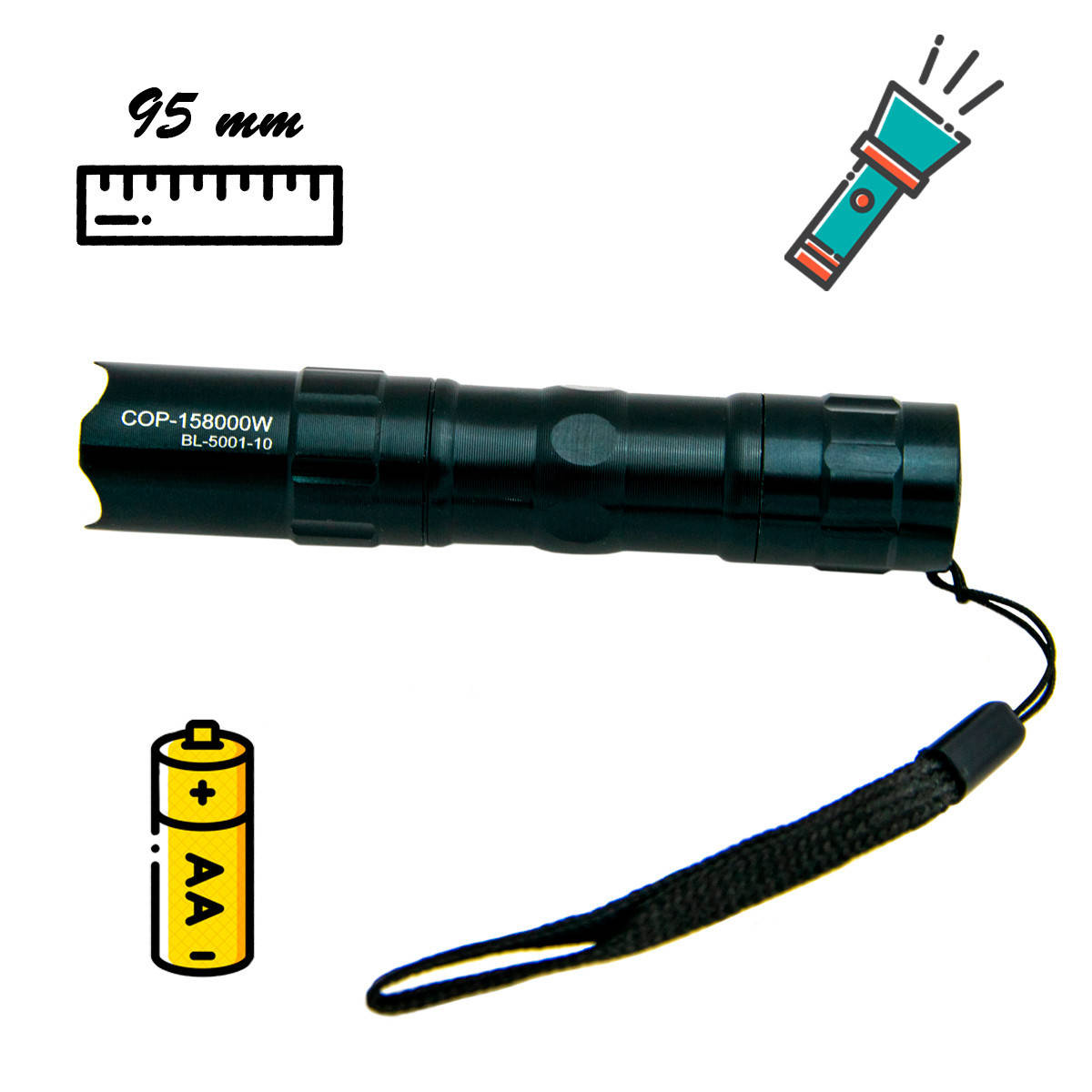 

Маленький фонарик BL-5001-10 Черный, мини фонарик светодиодный ручной на батарейках | ліхтарик ручний (NV)