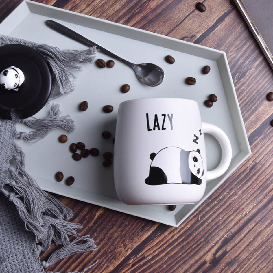 

Кружка с крышкой и ложкой Панда Lazy 5722 450 мл, Разные цвета
