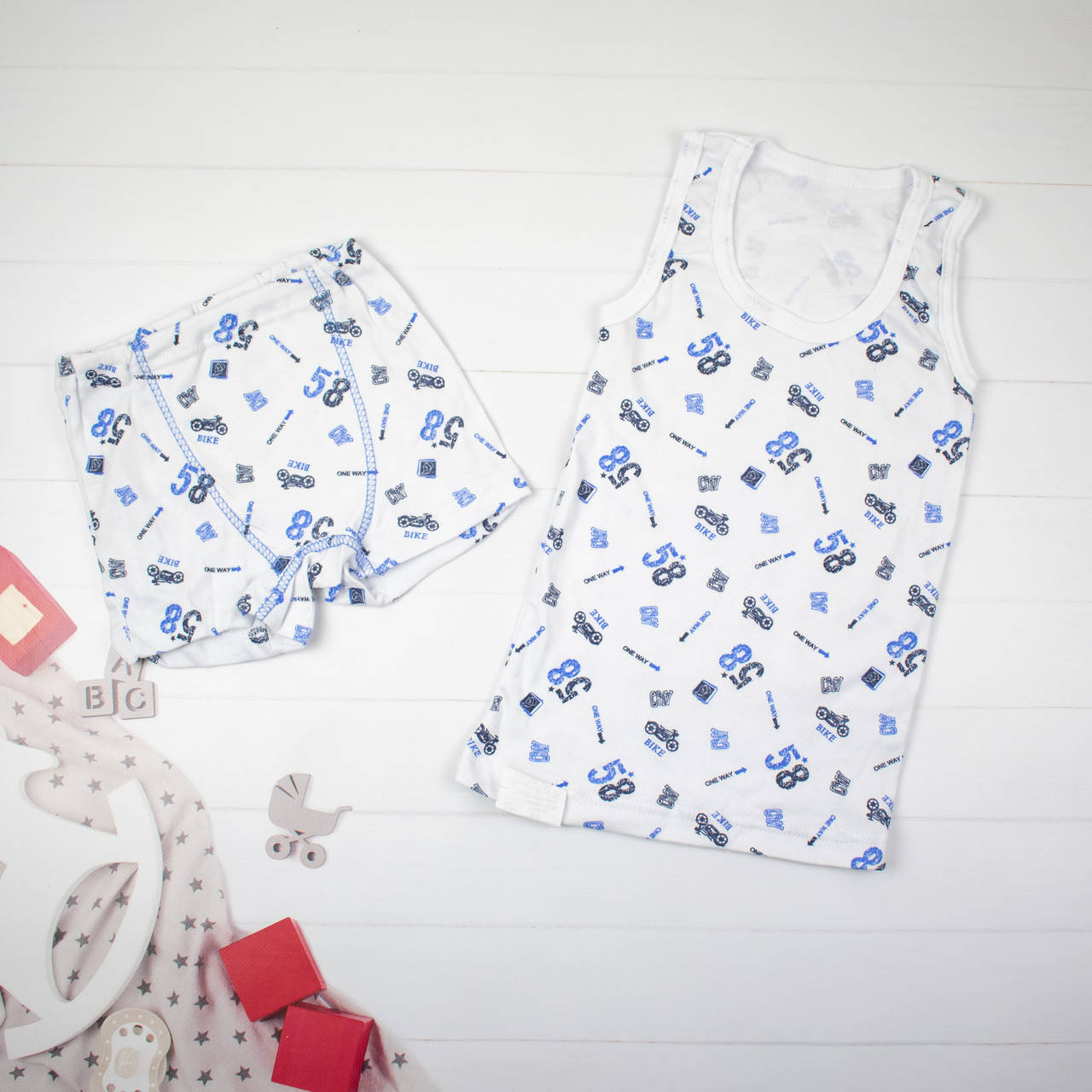 

Комплект детского белья "Bike" для мальчика 92-98, 98-104,110-116 см, Белый