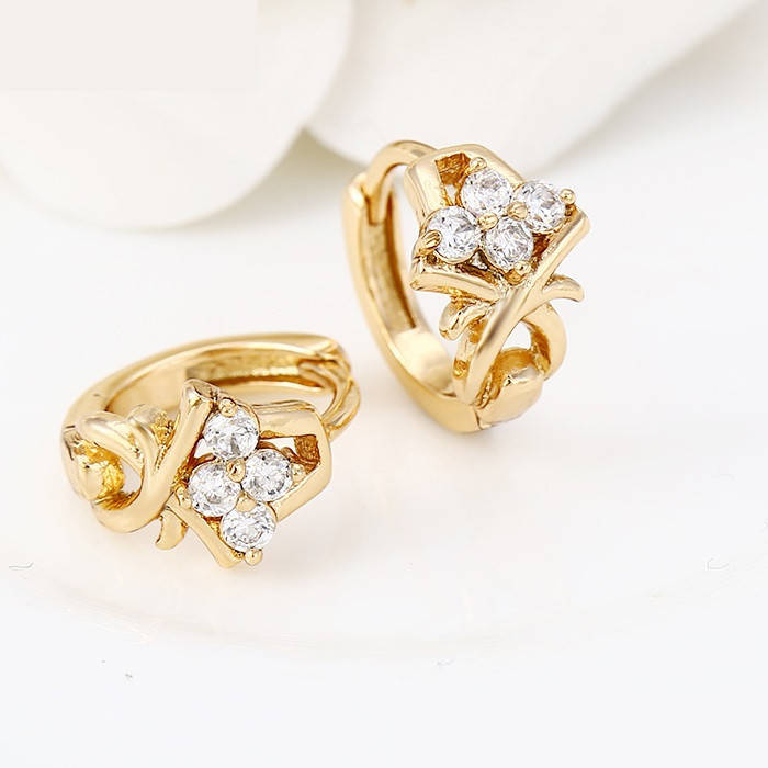

Серьги кольца Цветочек с цирконием, медзолото Xuping, 18К