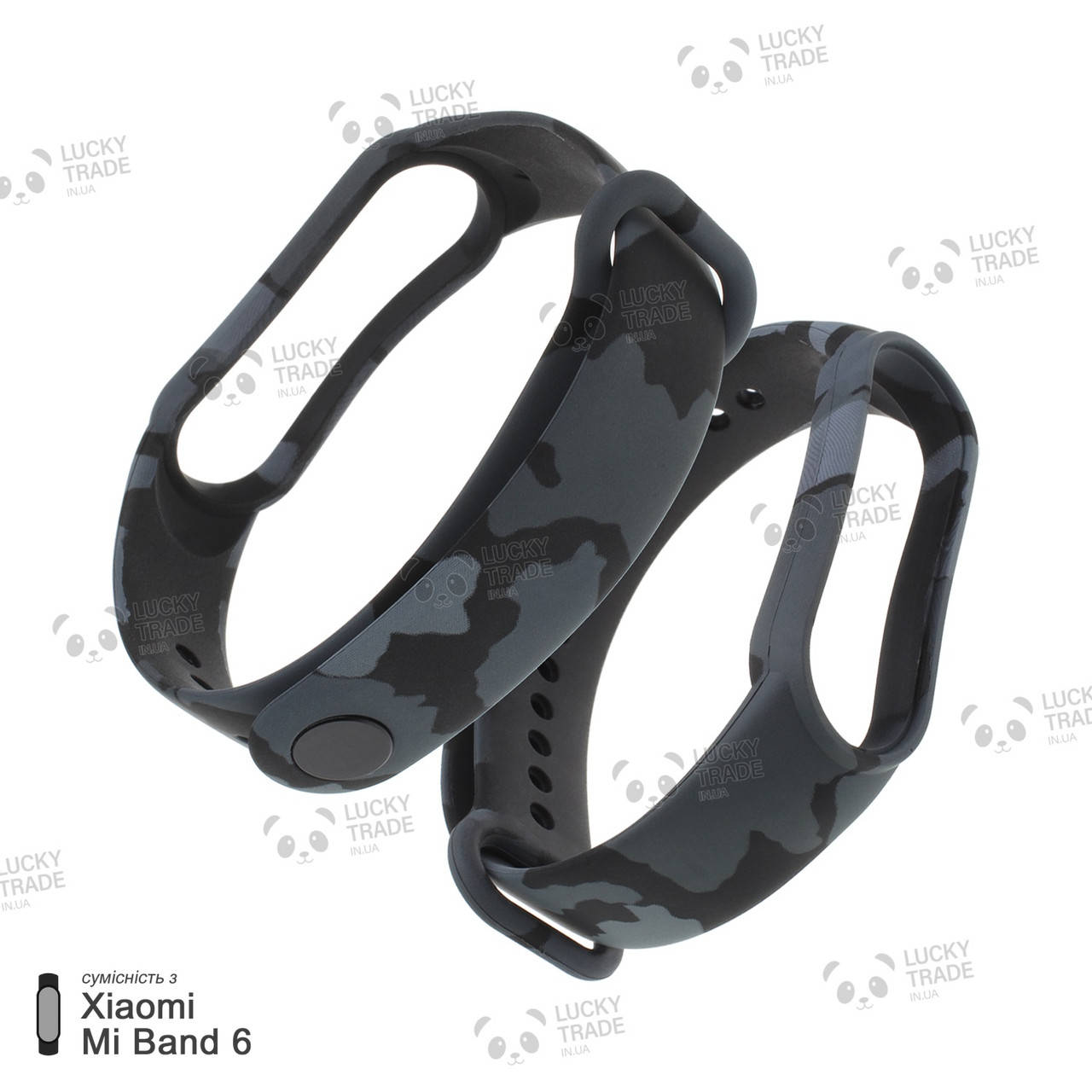 

Ремешок Xiaomi Mi Band 6 с рисунком принтом силиконовый браслет Камуфляж - Черный / Серый [102101]