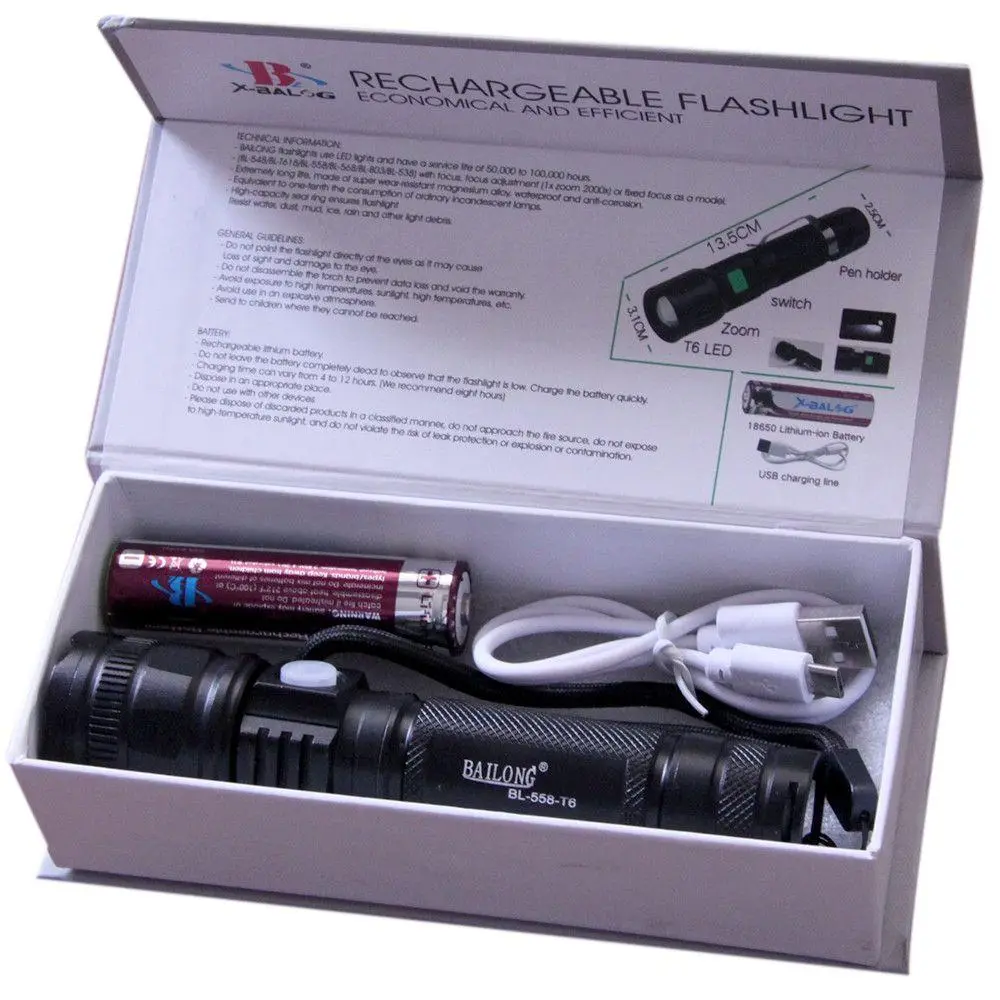 

Тактический ручной мини фонарь BL-558 Bailong №1561, Черный