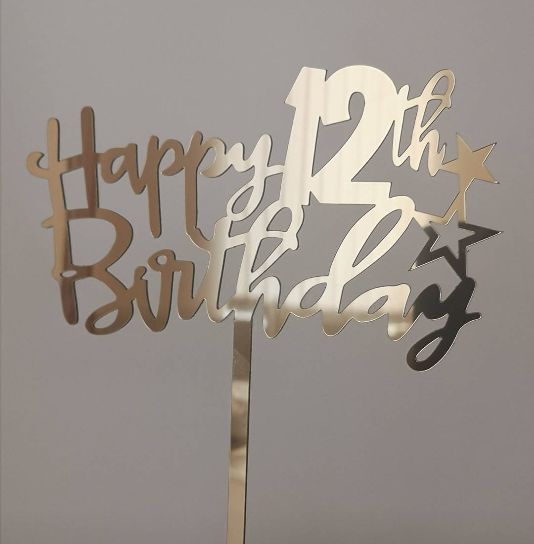 

Топпер в торт зеркальный пластик золото Happy Borthday 12