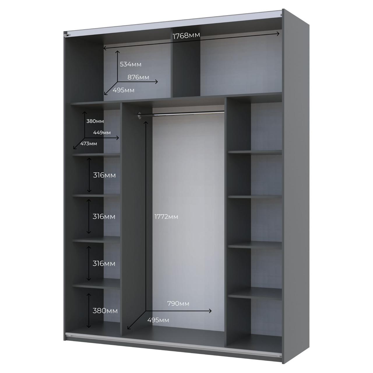 Шафа купе Doros G-Caiser Графіт Графіт/Чорний 1 ДСП / 1 скло / 3 частини 180х60х240 (42005091) 2