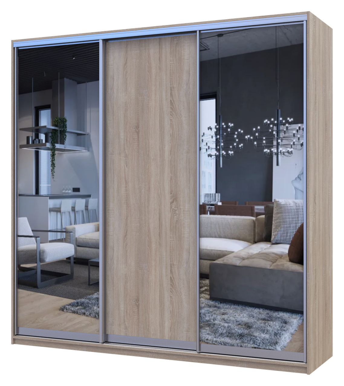 Шафа купе Doros Сіті Лайт Дуб сонома 1 ДСП / 2 дзеркала 225х60х225 (42002136) 3