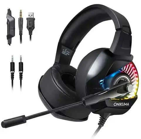 

Игровая гарнитура ONIKUMA RGB LED K6 106дБ игровые наушники, Черный